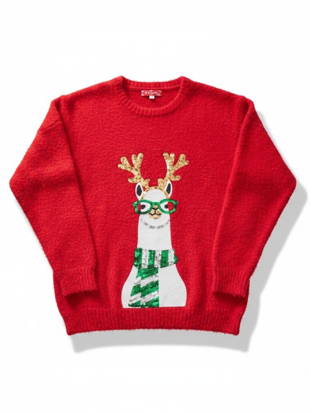 33 Degrees Womens size 3XL Ugly Fuzzy Christmas Sequin Llama Sweater Red NWT